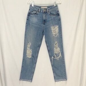 ASOS High Rise Distressed Ankle Jeans With A Raw Step Hem Size 26